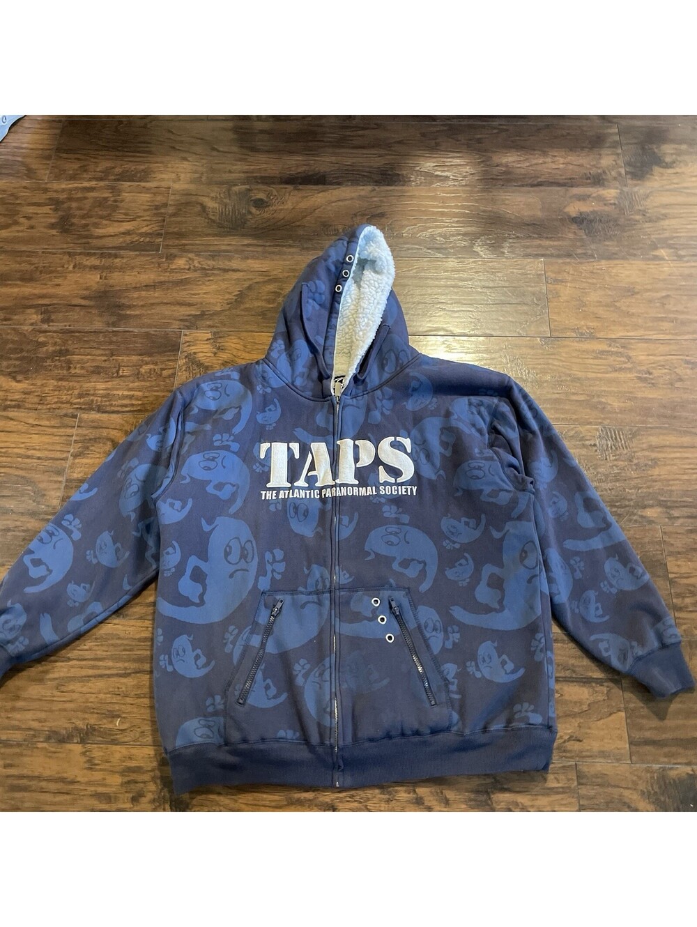 Vintage Y2K Top Heavy Ghost Hunters Hoodie All Over Print Jacket Zip Up Mens XL